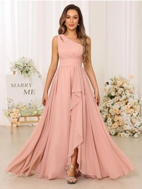 One-Shoulder Dusty Rose Chiffon Bridesmaid Dress